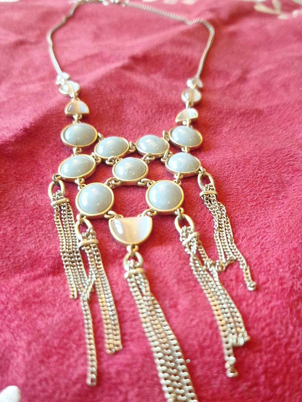 Lucky Brand Gold-Tone Ivory Cabochon Fringe Necklace 14.5" Length